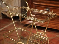 Early 20th Century French Two-Tier Brass Bar Cart Table with Removable Tray