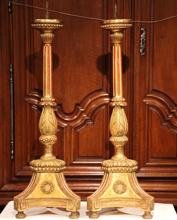 Pair of 19th Century Italian Carved Giltwood Prickets Altar ...