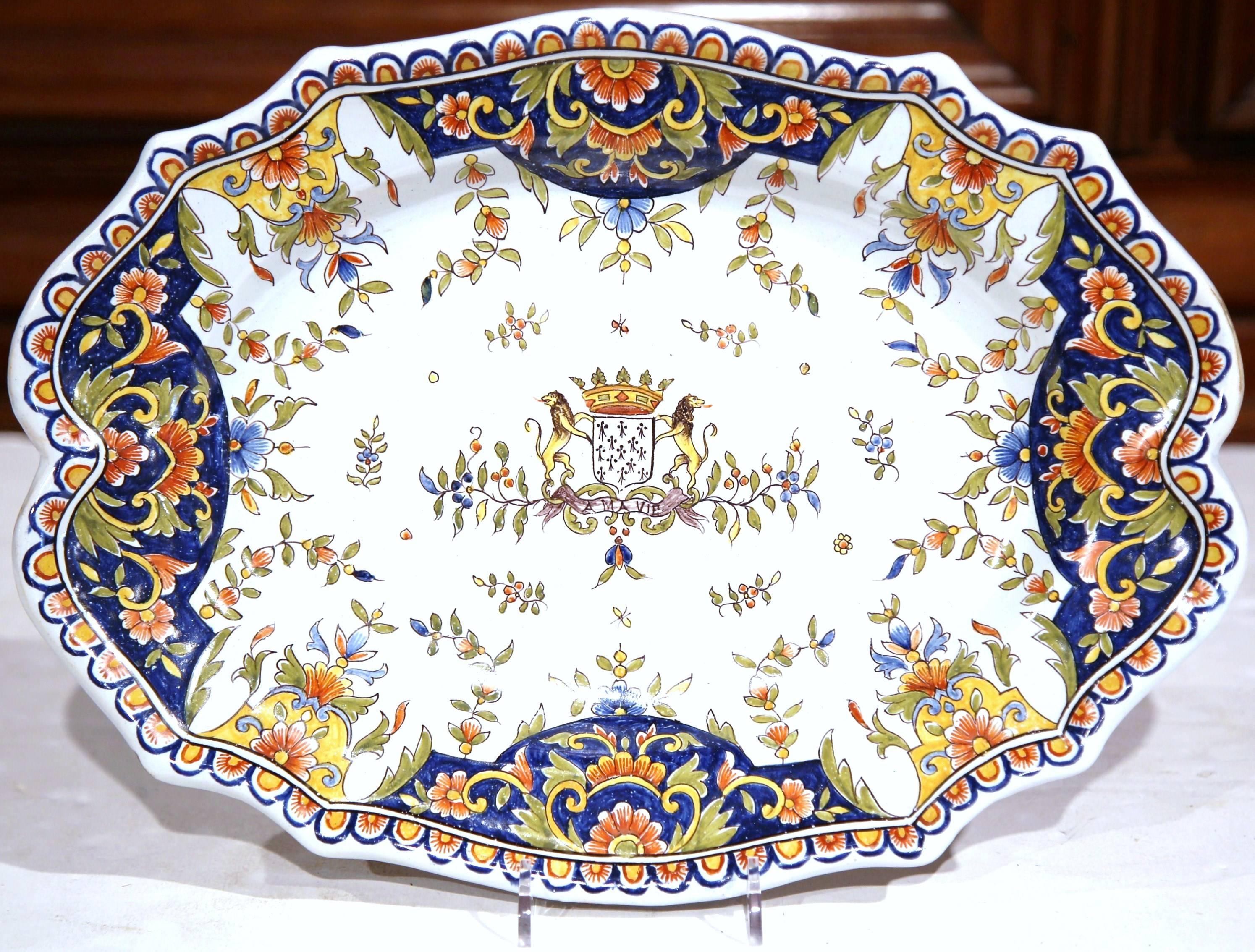 19th Century French Hand Painted Faience Decorative Dish from Normandy 1