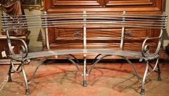French Polished Iron Curved Bench with Hoof Feet Signed Sauveur Arras