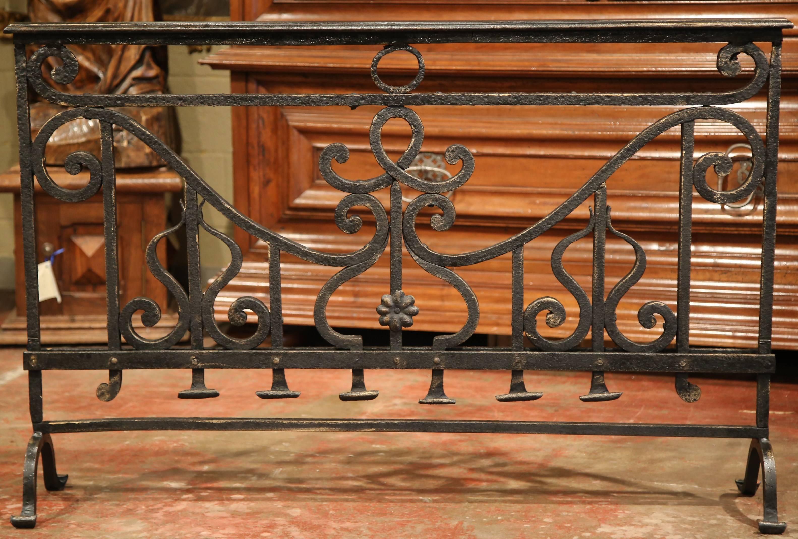 Forged 18th Century French Patinated Wrought Iron Fireplace Screen