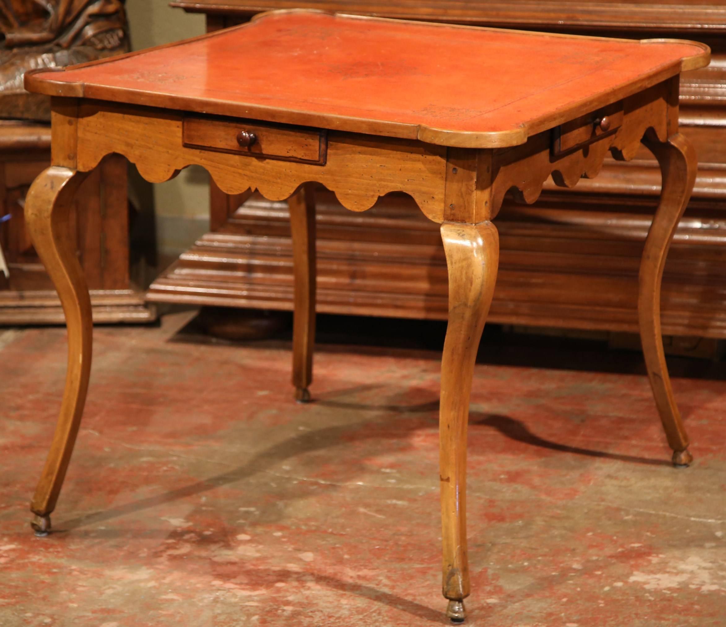 Mid-19th Century, French, Louis XV Walnut Game Table with Red Leather Top 1
