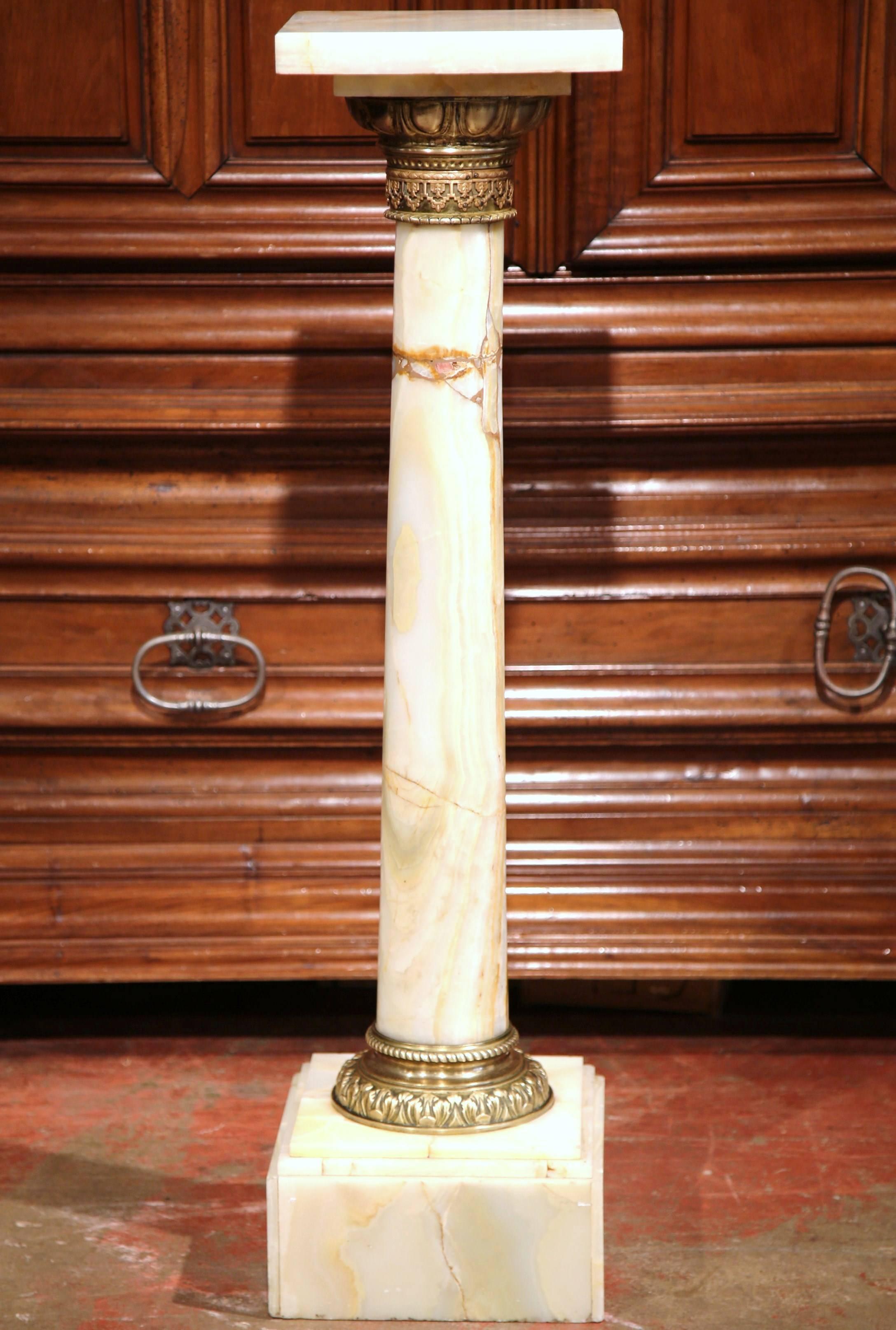 19th Century French White Onyx and Gilt Bronze-Mounted Pedestal 1