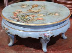 Early 20th Century, French Hand-Painted Round Coffee Table with Peacocks