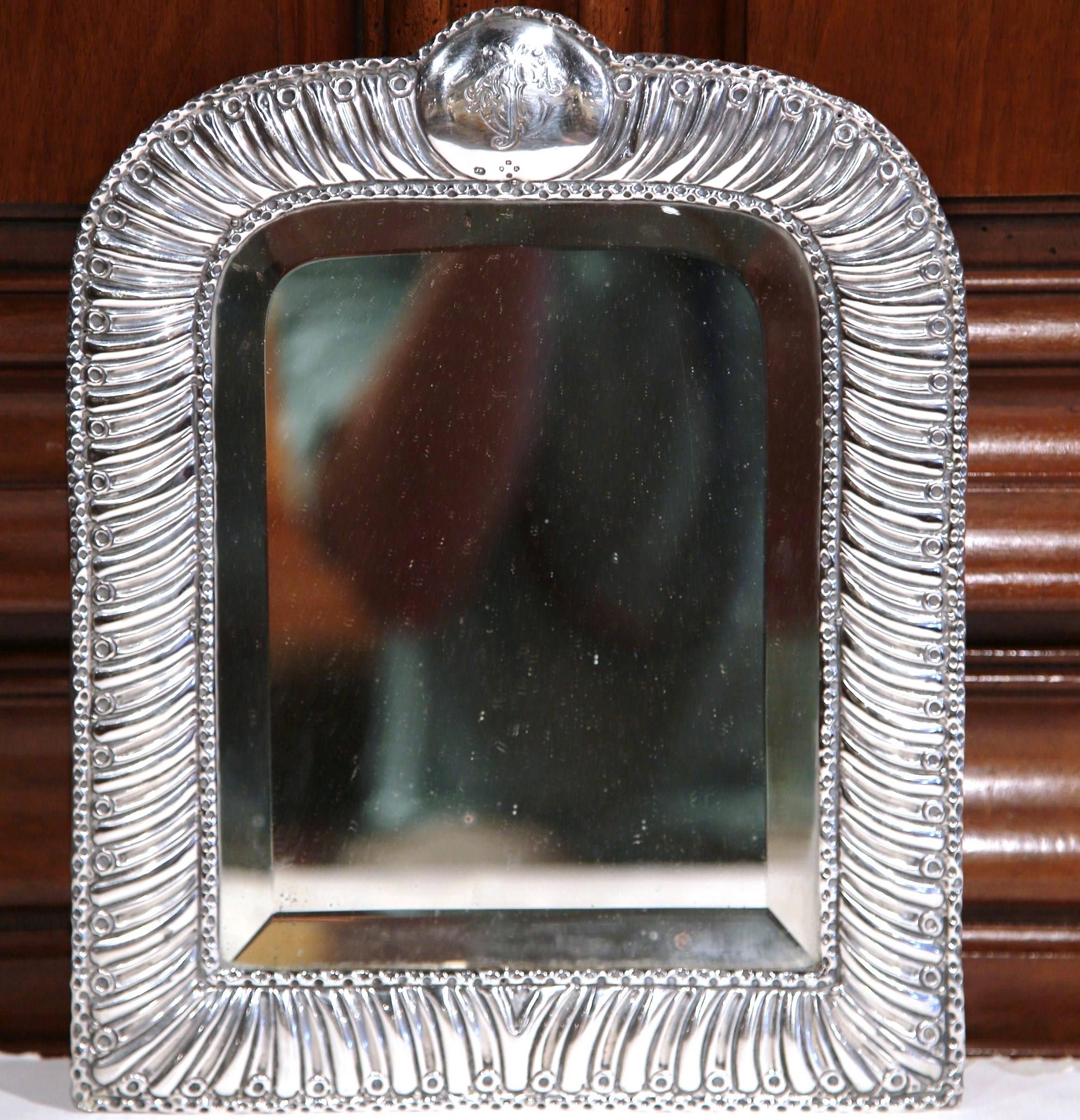 19th Century French Repousse Silver Table Mirror with Beveled Glass 2