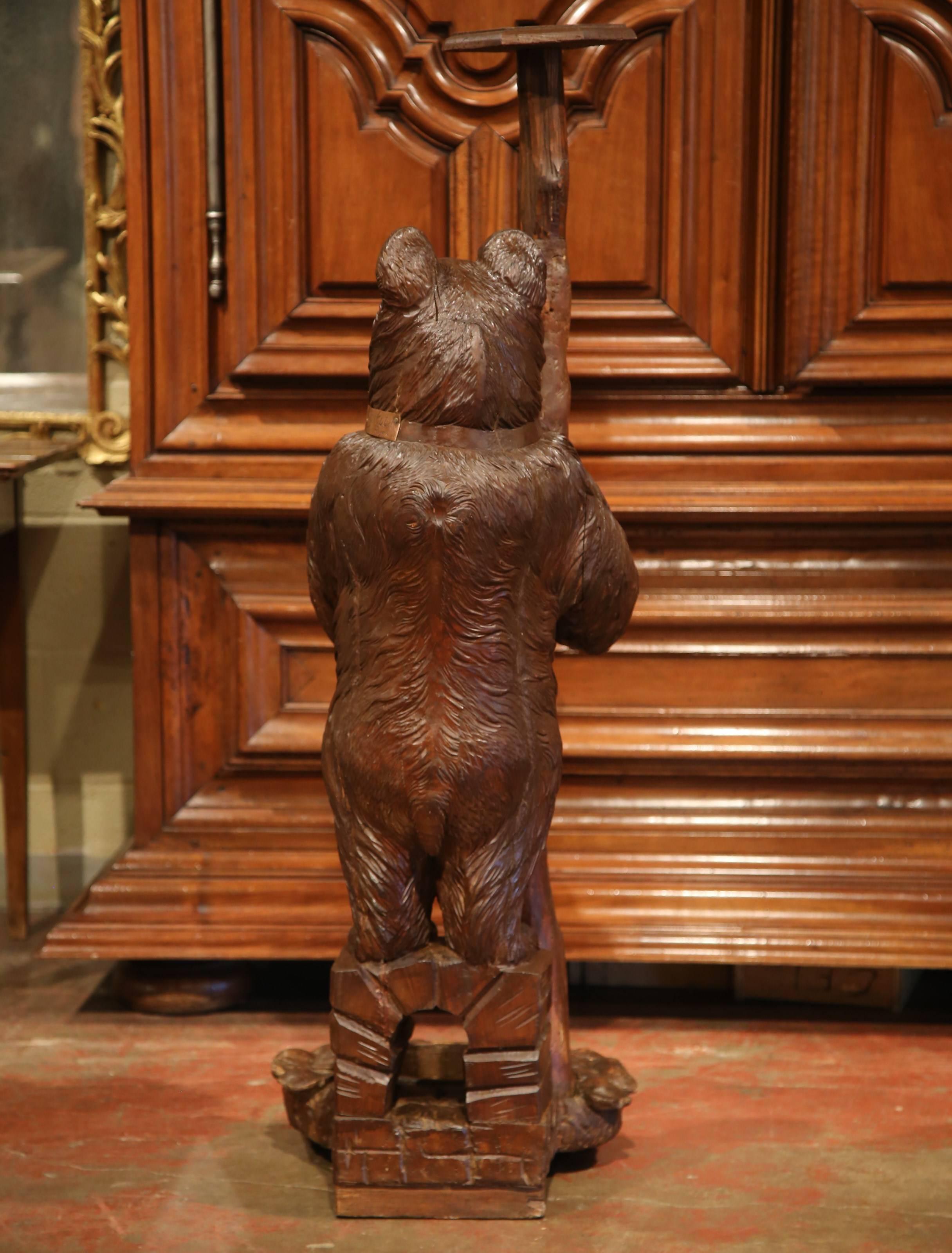 19th Century Swiss Black Forest Carved Bear Sculpture Stand with Glass Eyes 3