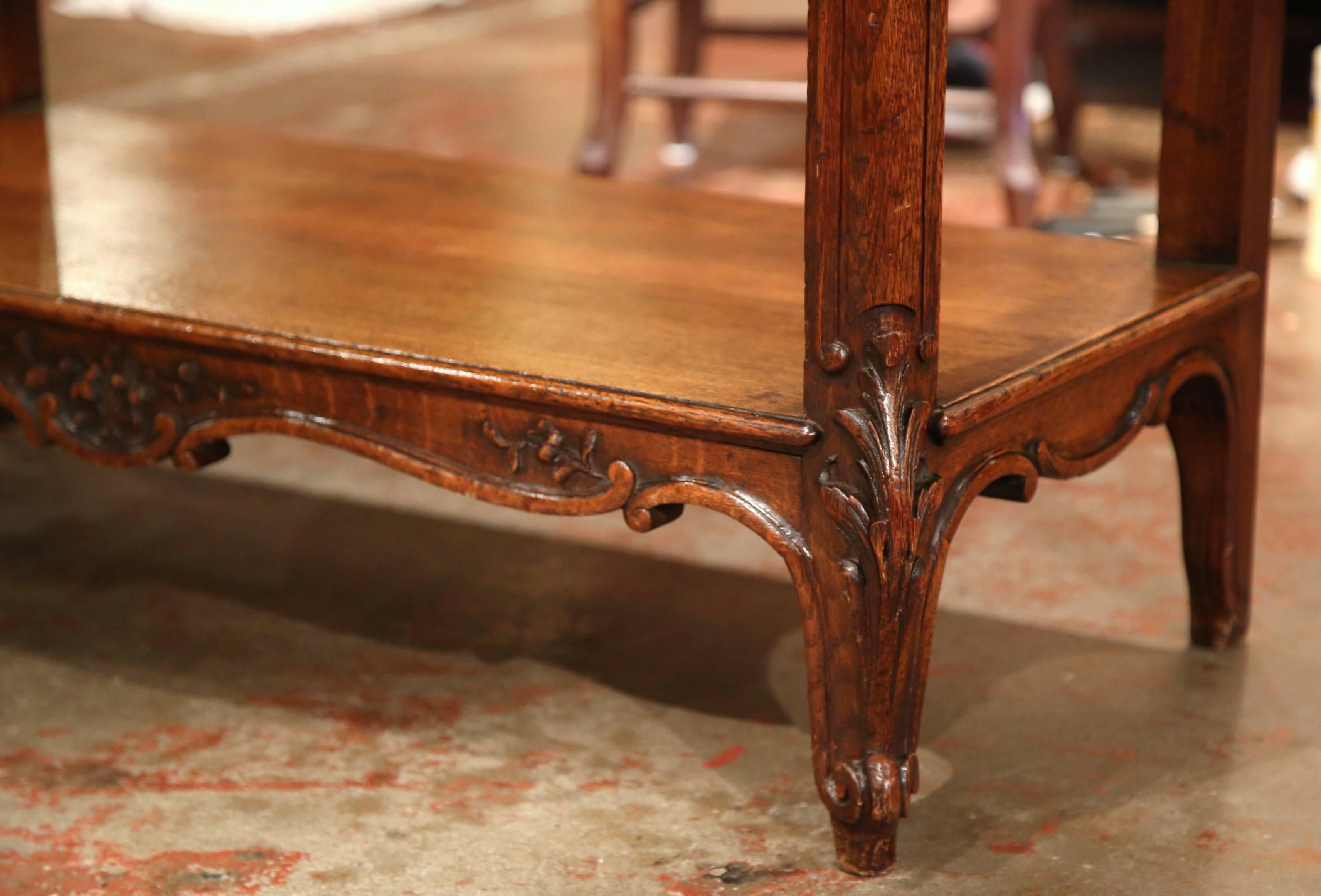 19th Century French Carved Oak Two-Tier Console Table with Marble Top 4