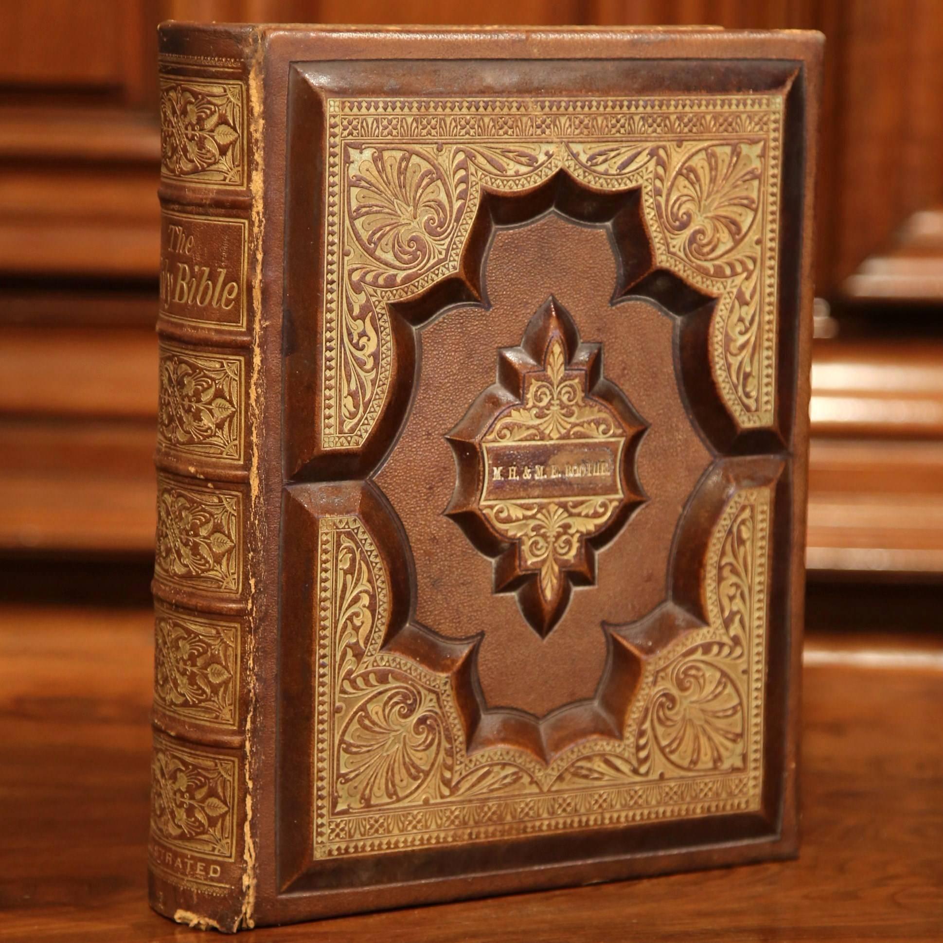 19th Century American Holy Bible with Leather Cover Dated 1876 2