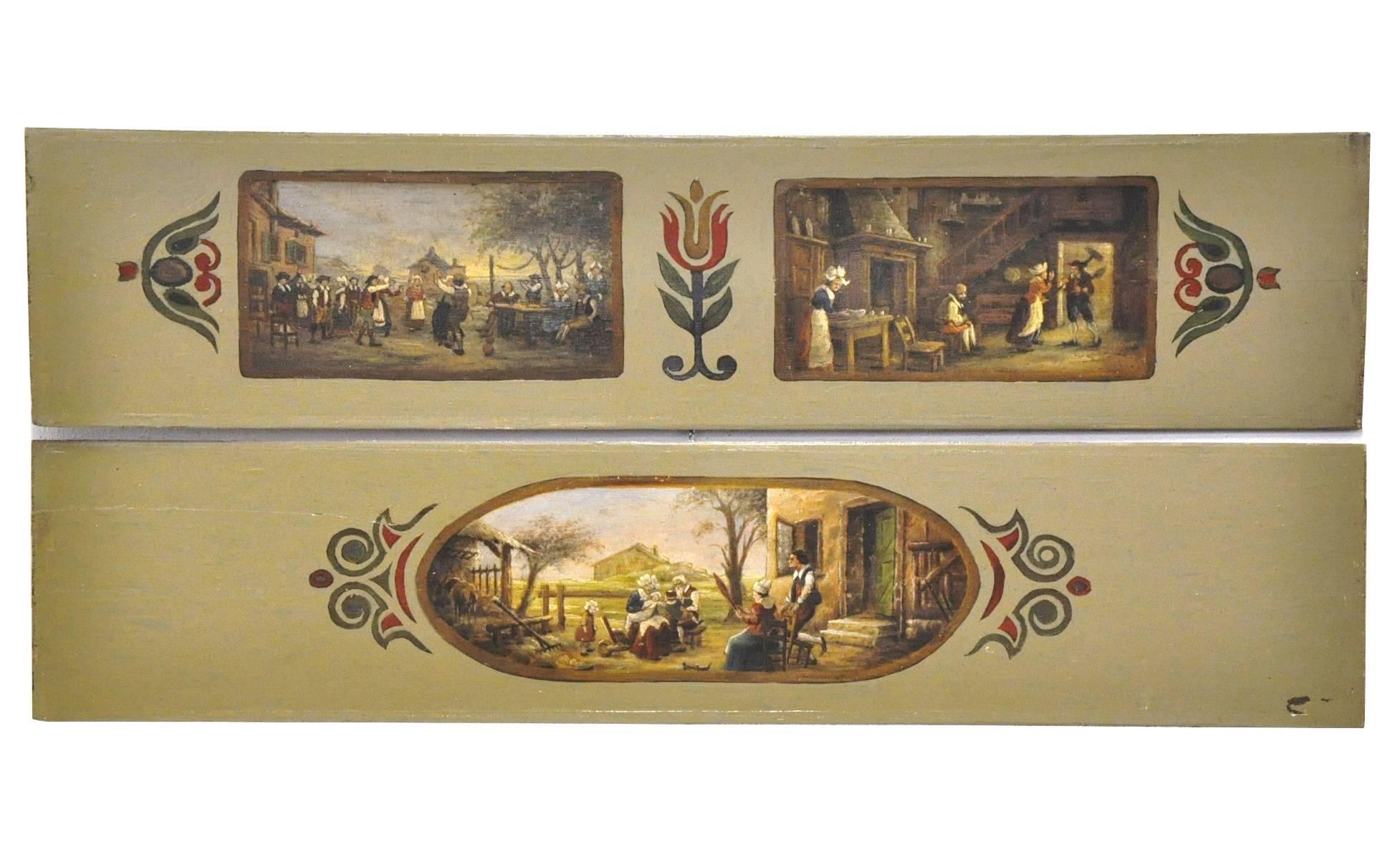 Hand-Painted Pair of 19th Century French Hand Painted Wooden Wall Panels