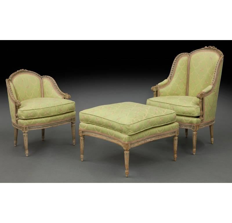 19th Century French Louis XVI Carved Painted Three-Piece Duchesse Brisee 2