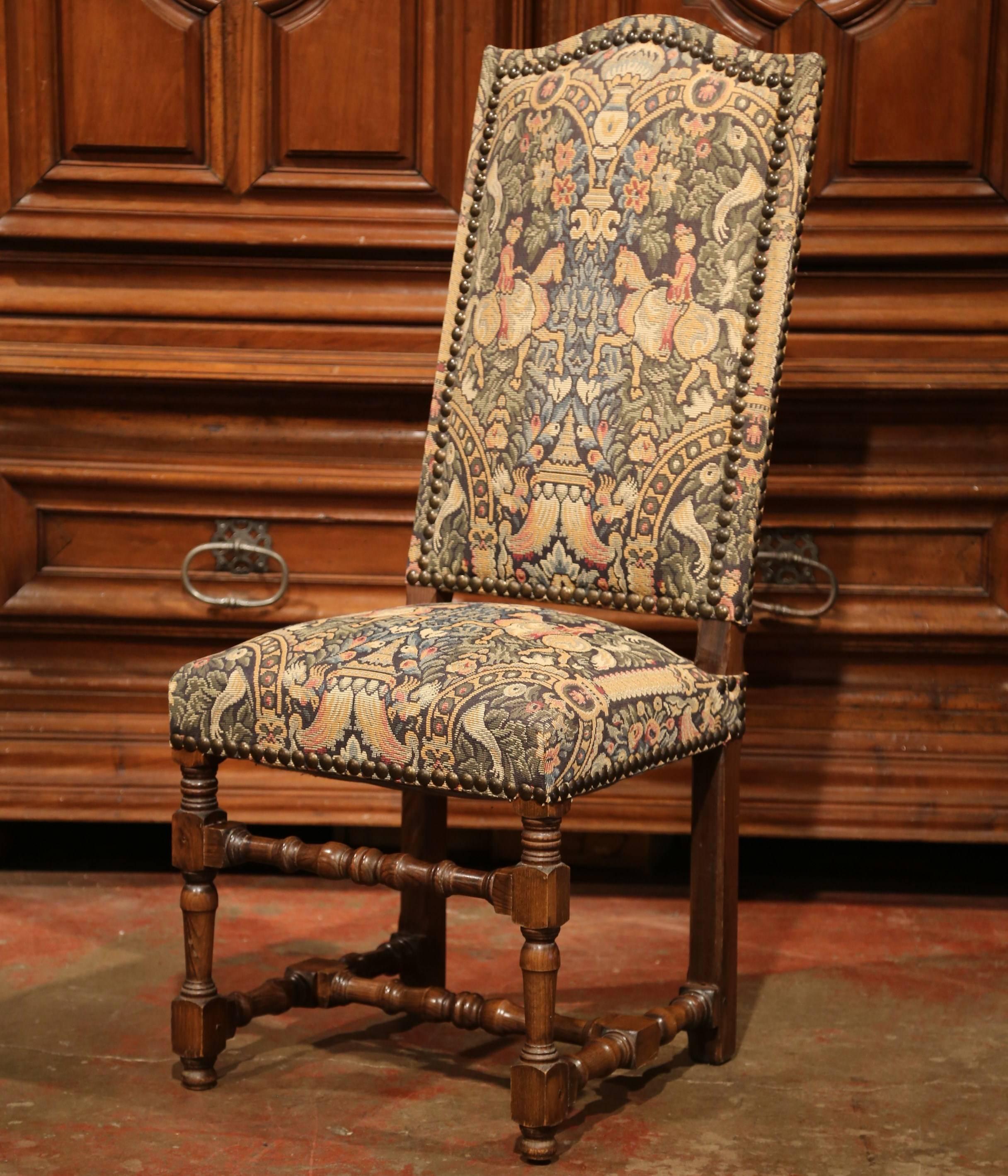 French Set of Six Side Chairs and Two Armchairs with Tapestry Louis XIII Style 2
