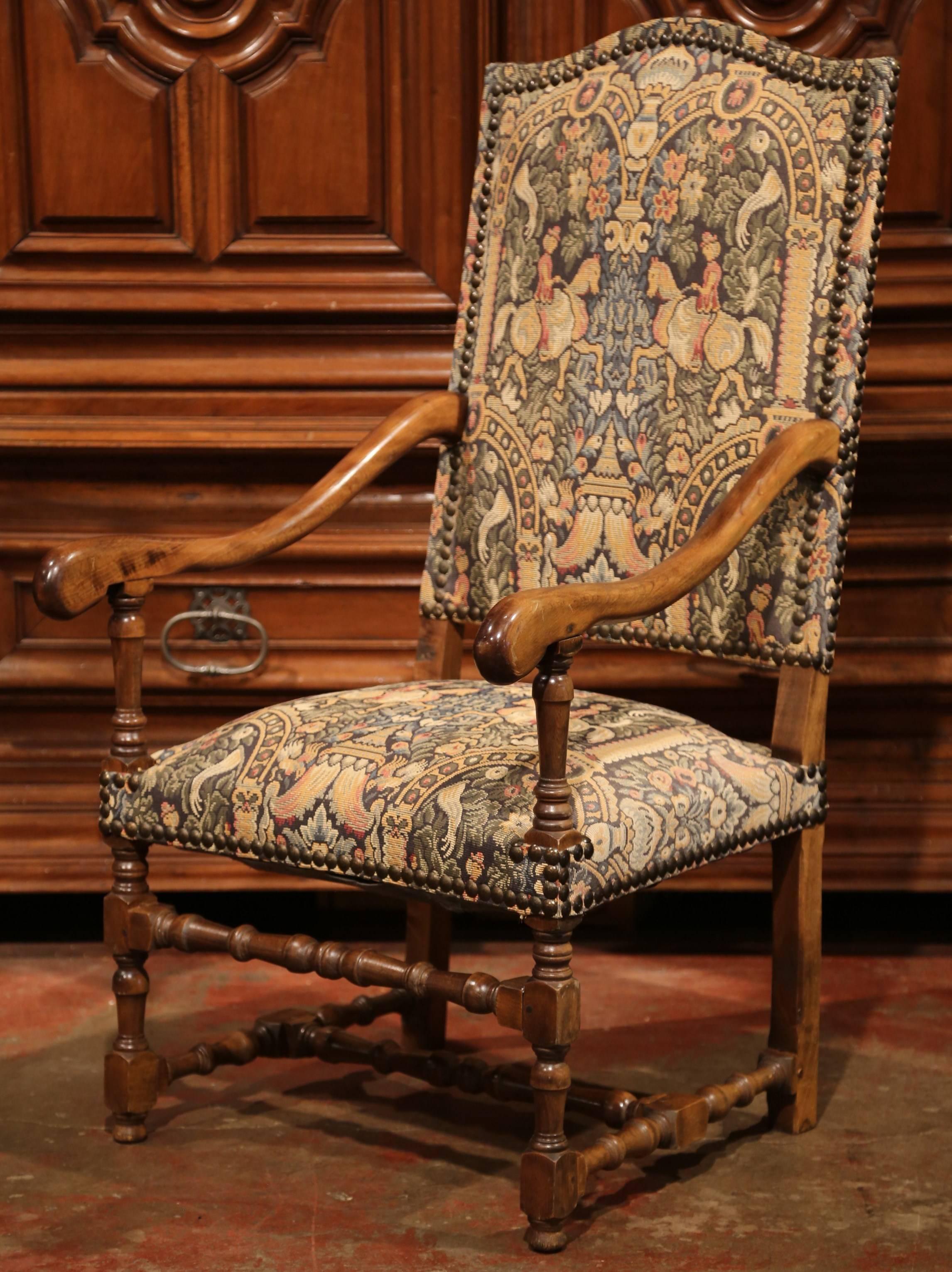 French Set of Six Side Chairs and Two Armchairs with Tapestry Louis XIII Style 3