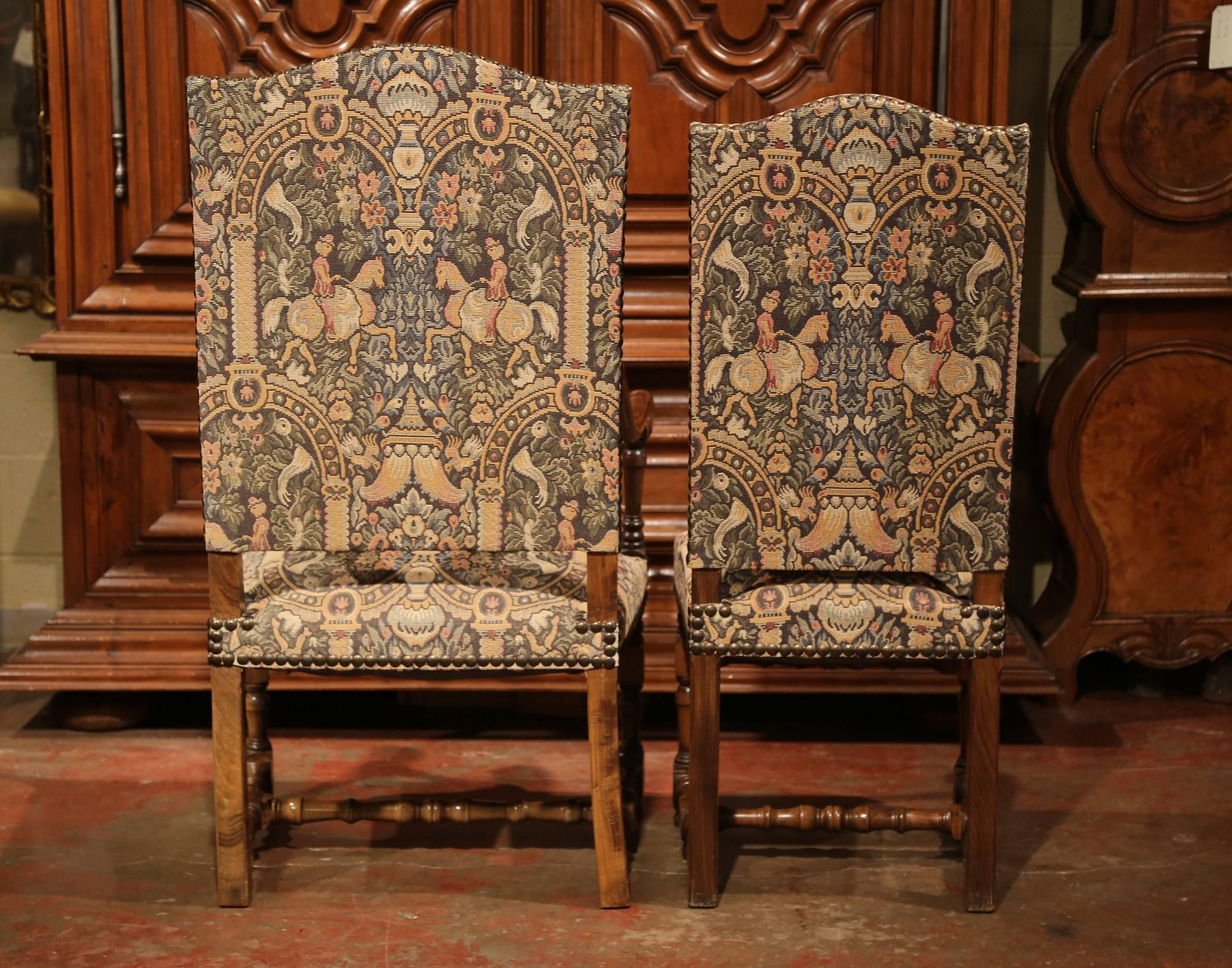 French Set of Six Side Chairs and Two Armchairs with Tapestry Louis XIII Style 5