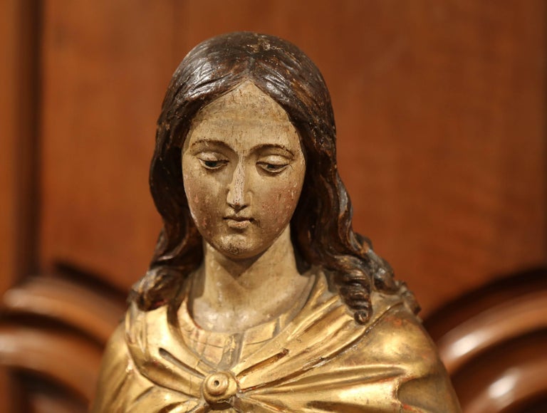 18th Century French Carved Giltwood and Polychrome Virgin Mary Statue ...
