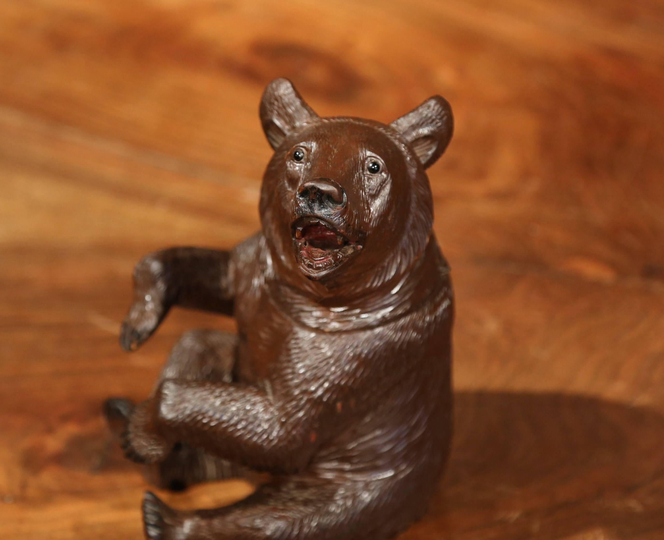Patinated 19th Century Swiss Black Forest Carved Oak Tobacco Bear Sculpture