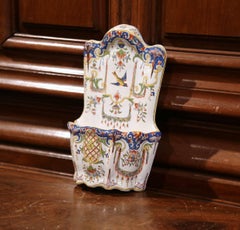 19th Century French Hand Painted Wall Hanging Flower Holder from Rouen