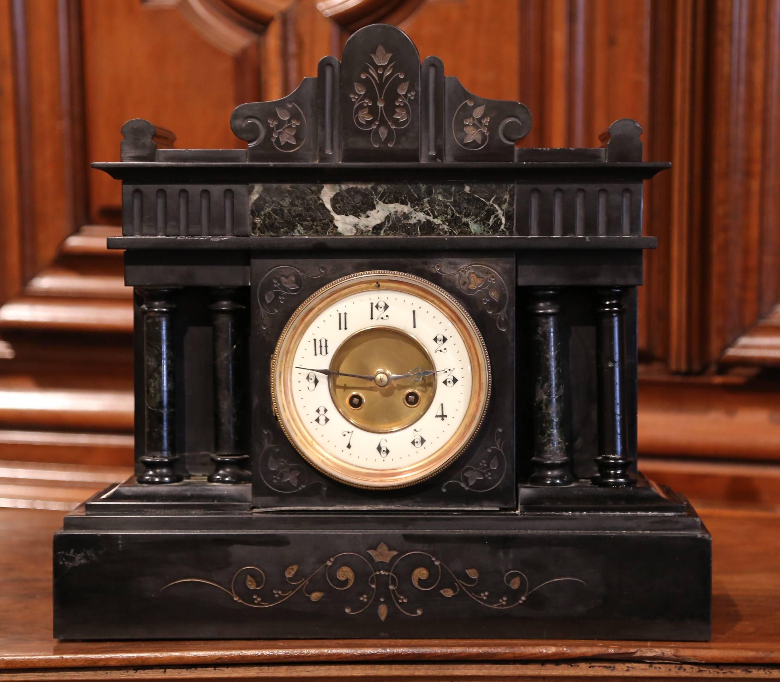 antique green marble mantel clock