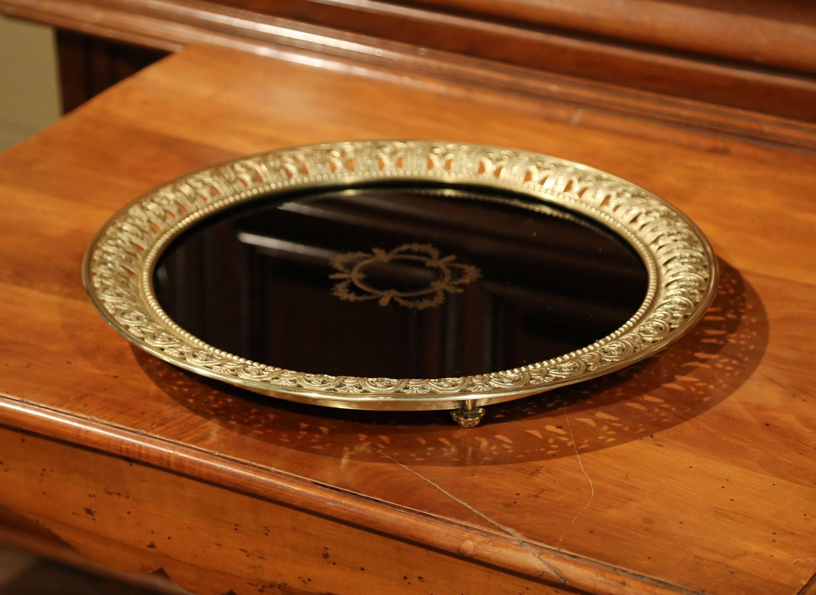 19th Century French Black Plateau Tray with Bronze Gallery and Gilt Decor 1