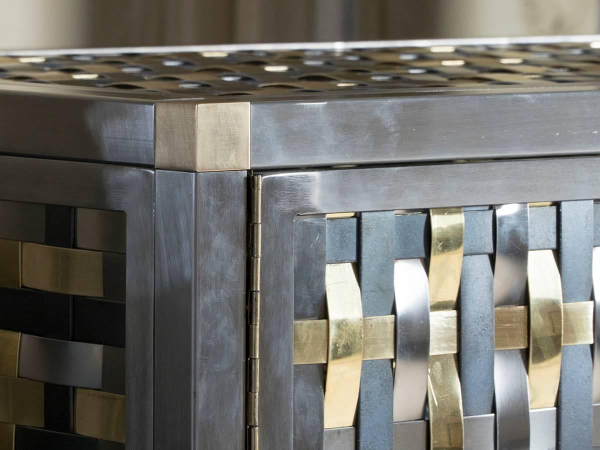 Italian Intreccio Steel, Iron and Brass Band Cabinet Flair Edition