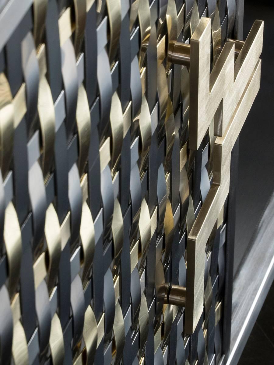 Contemporary Intreccio Steel, Iron and Brass Band Cabinet Flair Edition