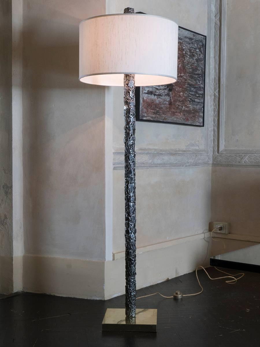 Flair Edition Brutalist Floor Lamp Natural Steel and Brass For Sale 3
