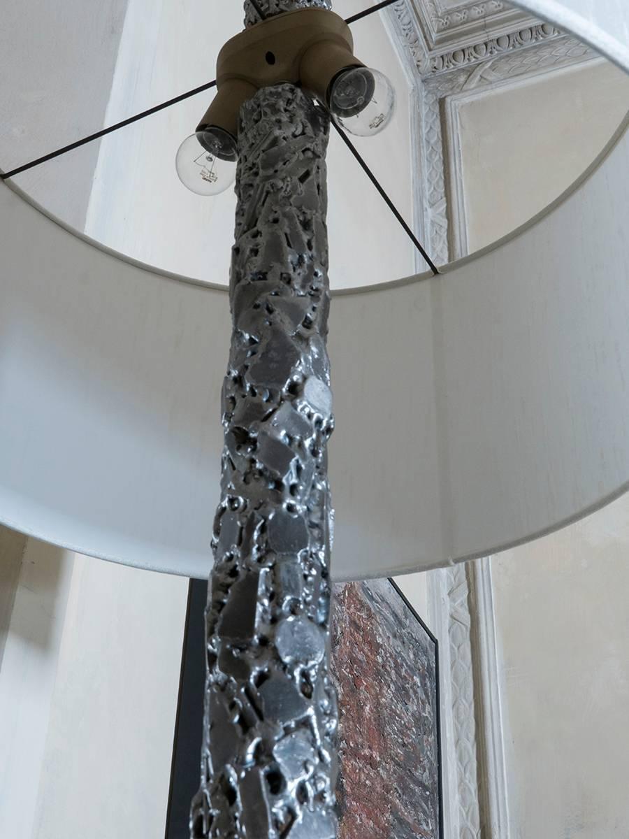 Flair Edition Brutalist Floor Lamp Natural Steel and Brass In Excellent Condition For Sale In Firenze, IT