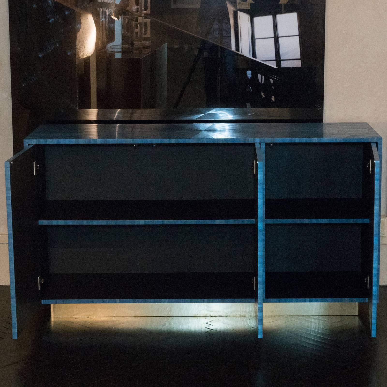 French Flair Edition Blue Straw Marquetry Sideboard