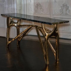 Sculptural Gilded Bronze Console Marble Top