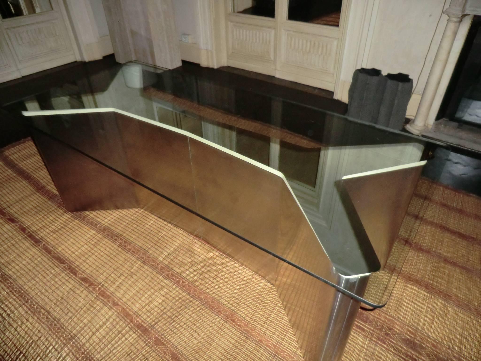 Mid-Century Modern 1970s Ypsilon Stainless Steel and Parchment Table or Desk