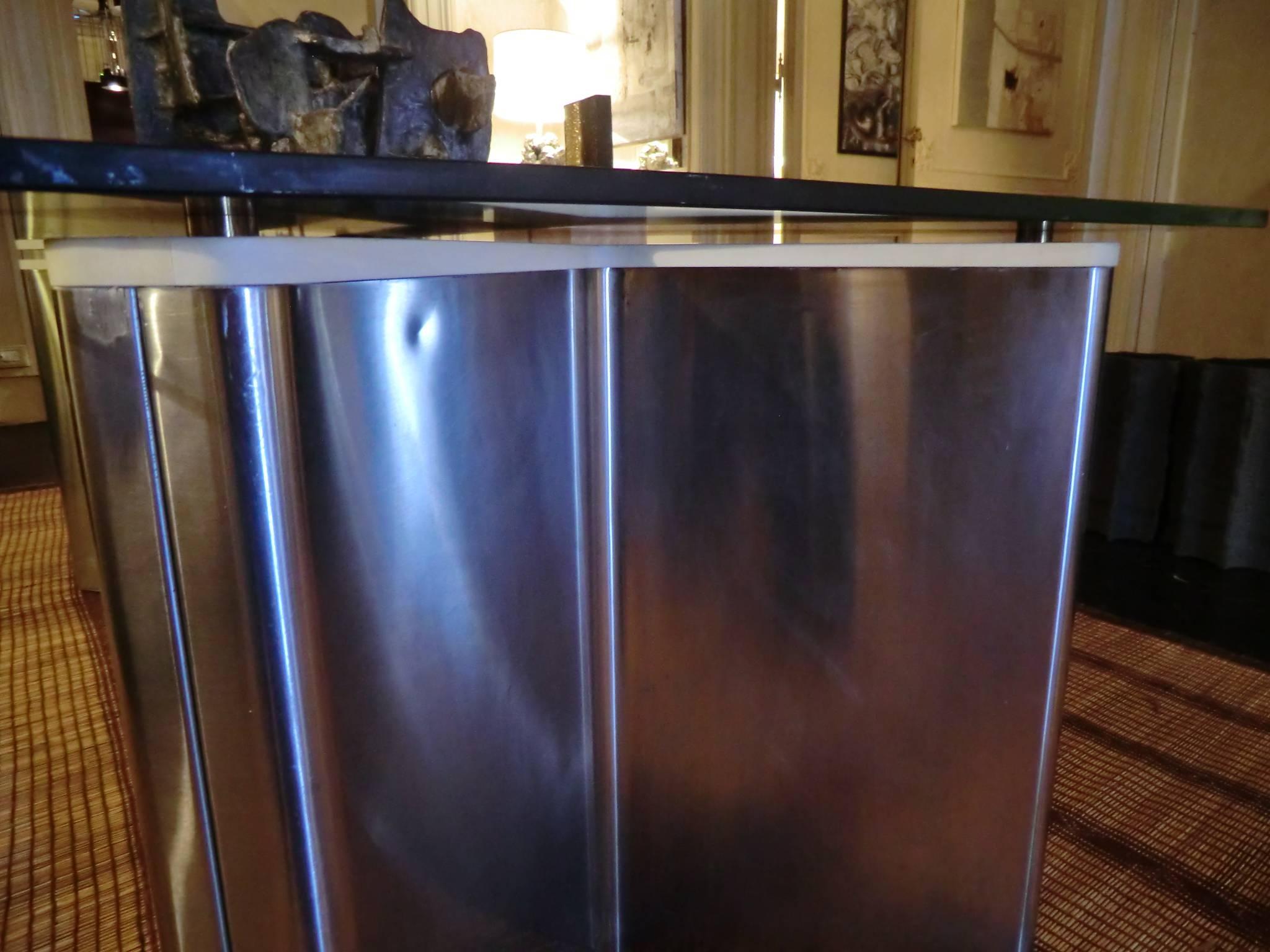 American 1970s Ypsilon Stainless Steel and Parchment Table or Desk