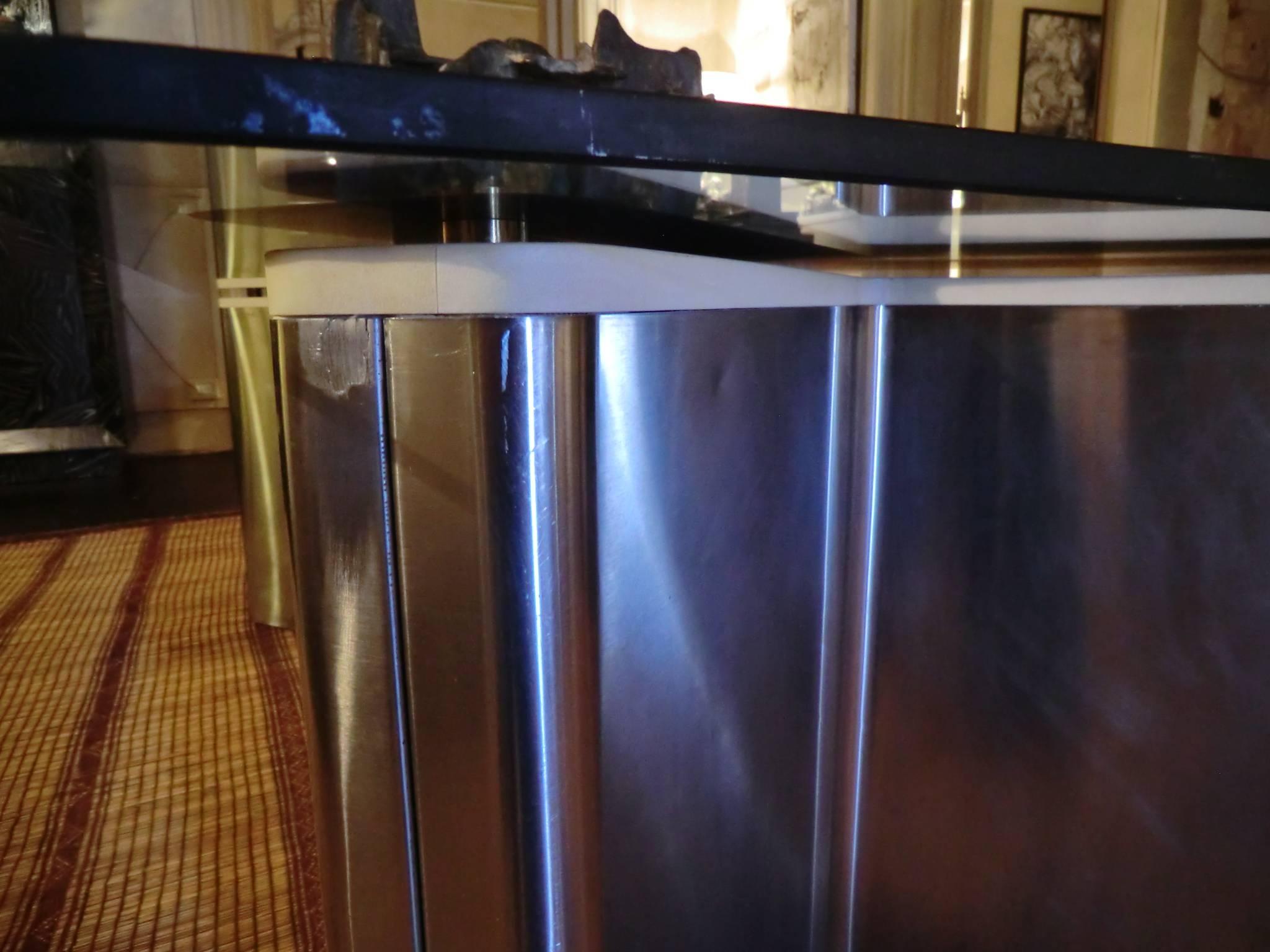 1970s Ypsilon Stainless Steel and Parchment Table or Desk In Excellent Condition In Firenze, IT