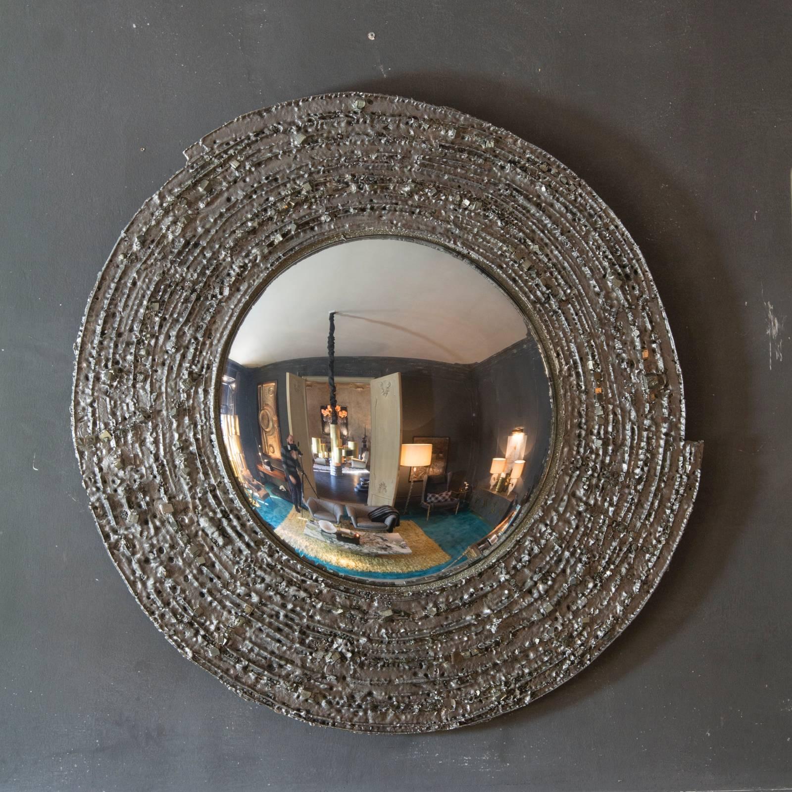 pewter over wood, pyrite and mirror.