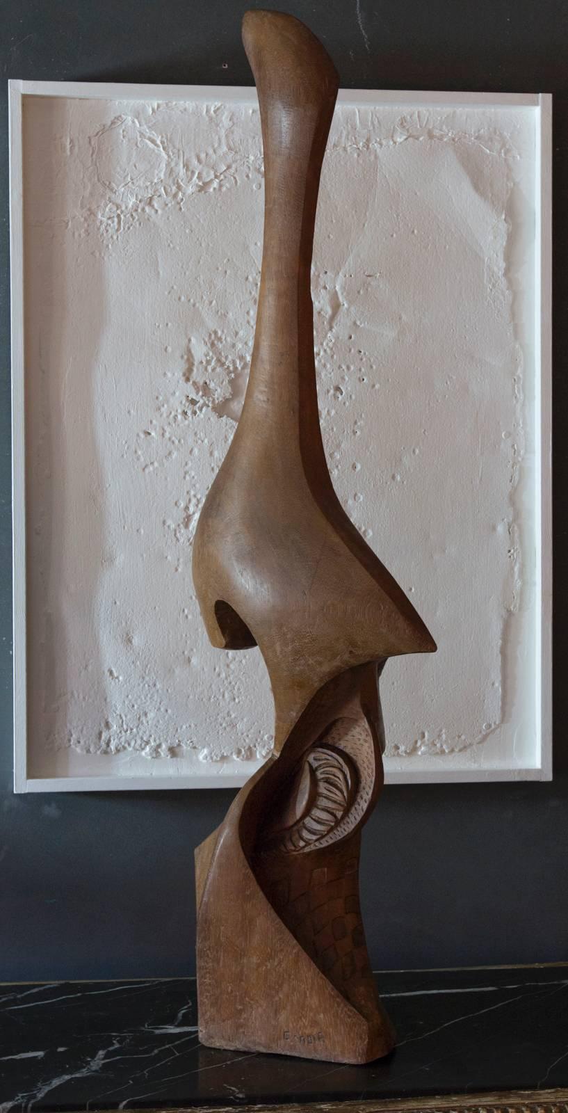 French 1960s Abstract Wood Sculpture 