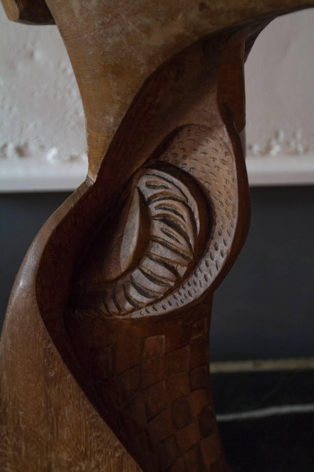 Carved 1960s Abstract Wood Sculpture 