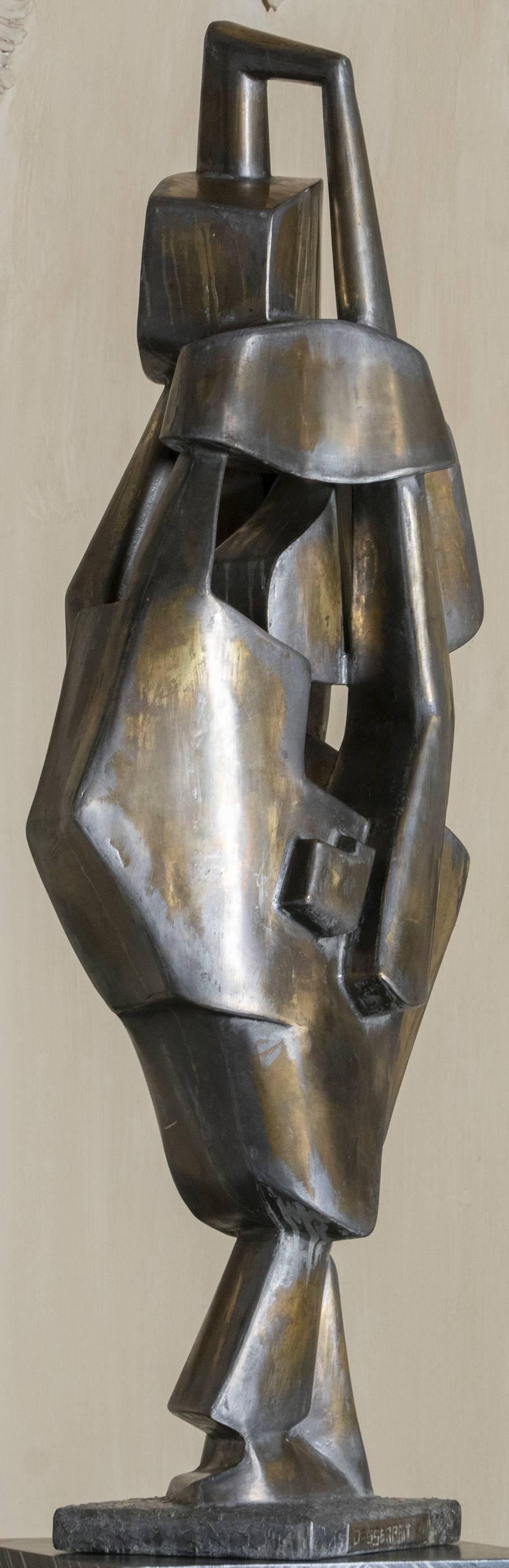 The sculpture is realized in aluminum with beautiful vintage patina, signed and dated.