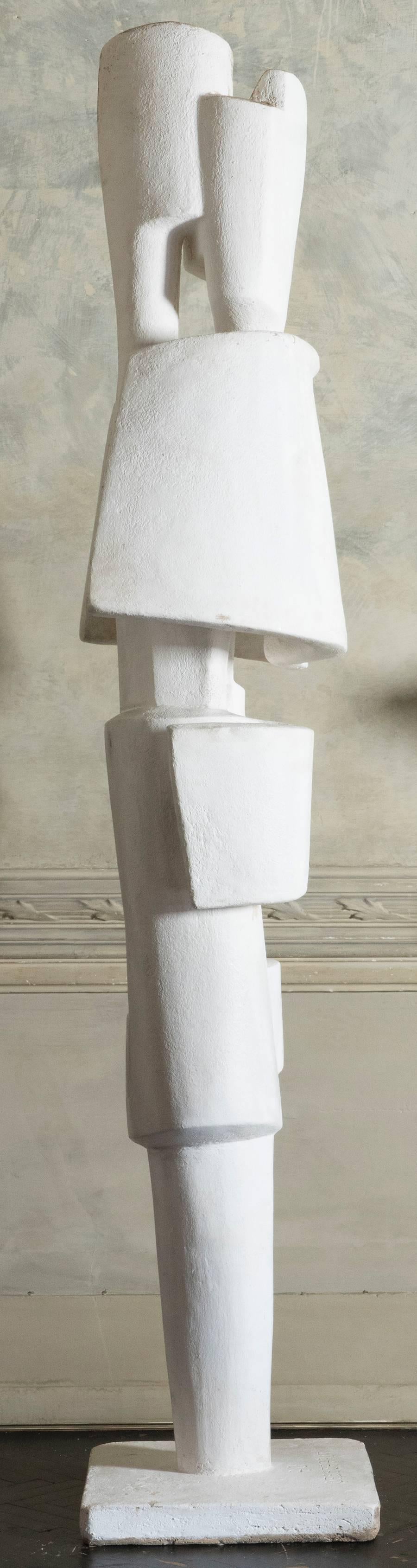 The sculpture by the French artist Roger Desserprit is realized in mortar and plaster with a steel soul, coated in white acrylic with vintage patina, some very little missing part as showed on image 6.