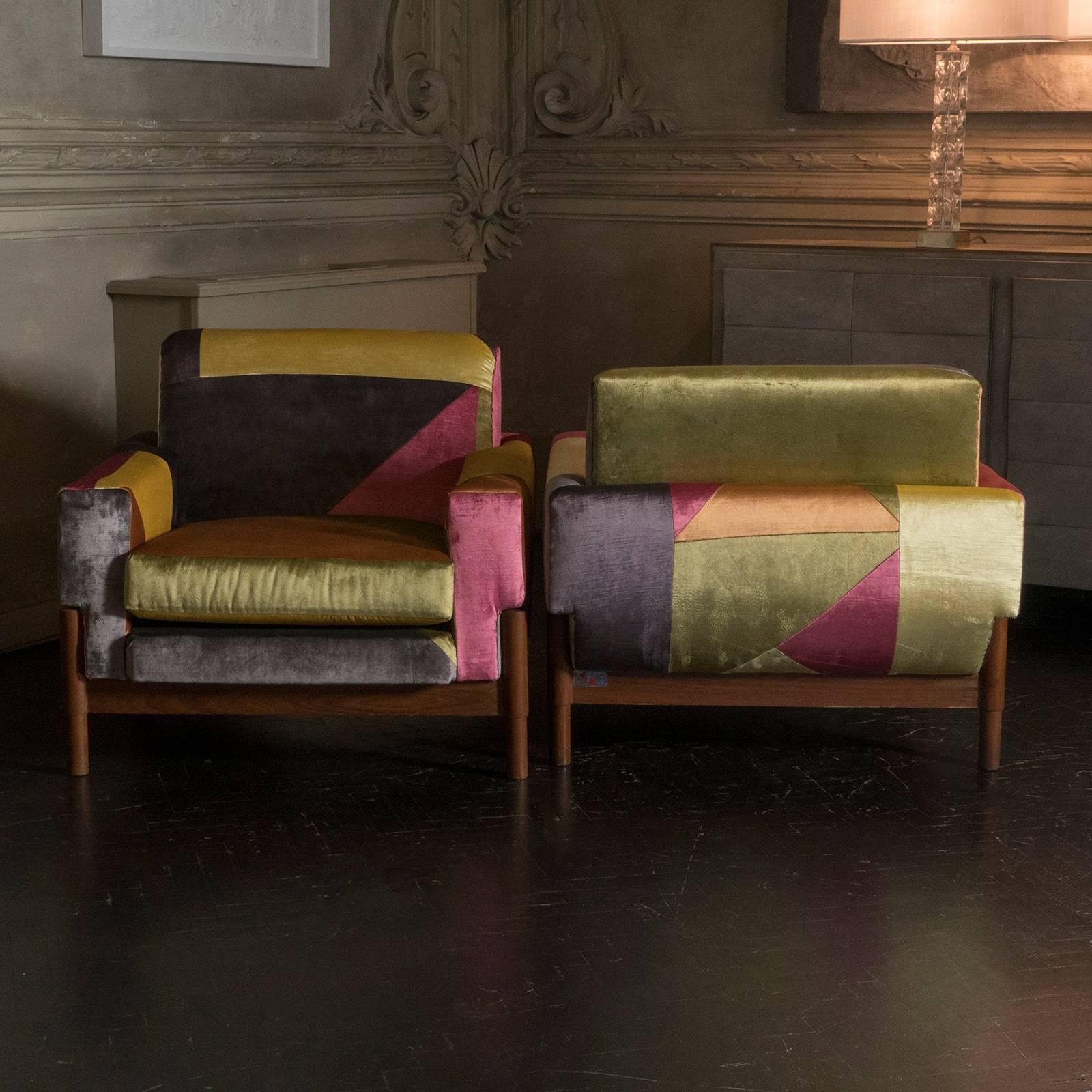 Fabric Italian Pair of Armchairs by 