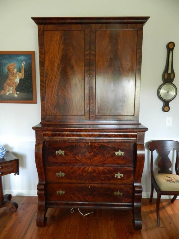 American Empire Style Crotch Mahogany Secretary and Bookcase, Late 18th