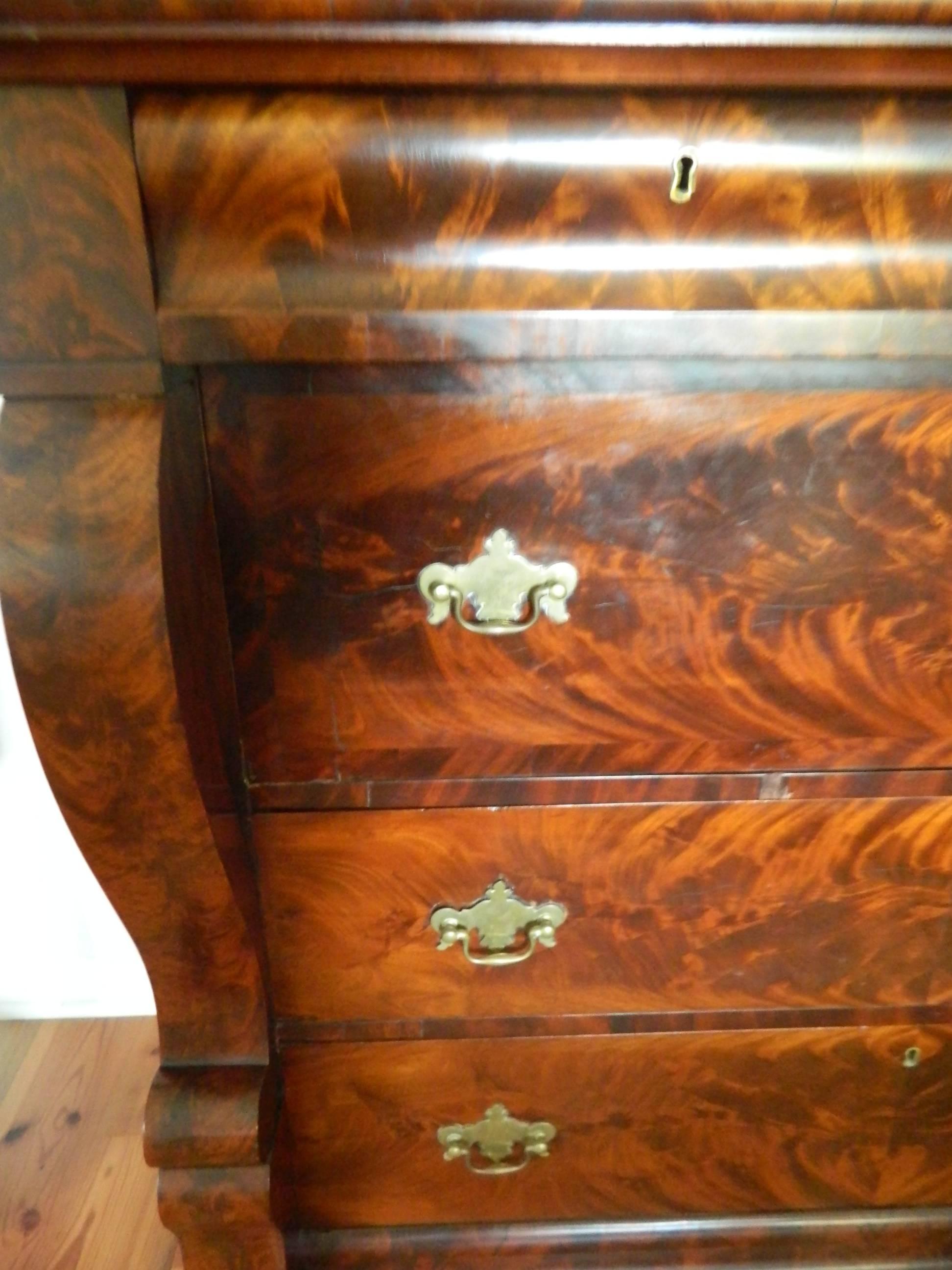 American Empire Style Crotch Mahogany Secretary and Bookcase, Late 18th Century 3