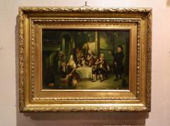 Oil on Board "At Dinner" by Sir David Wilkie in a Giltwood Frame, 19th Century