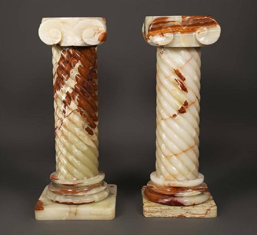 Pair of Onyx Contemporary Style Pedestals, Early 20th Century 6