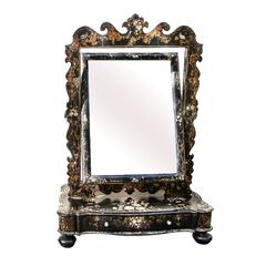 Continental Black Lacquered Papier Mache & Wood Dressing Mirror, 19th Century