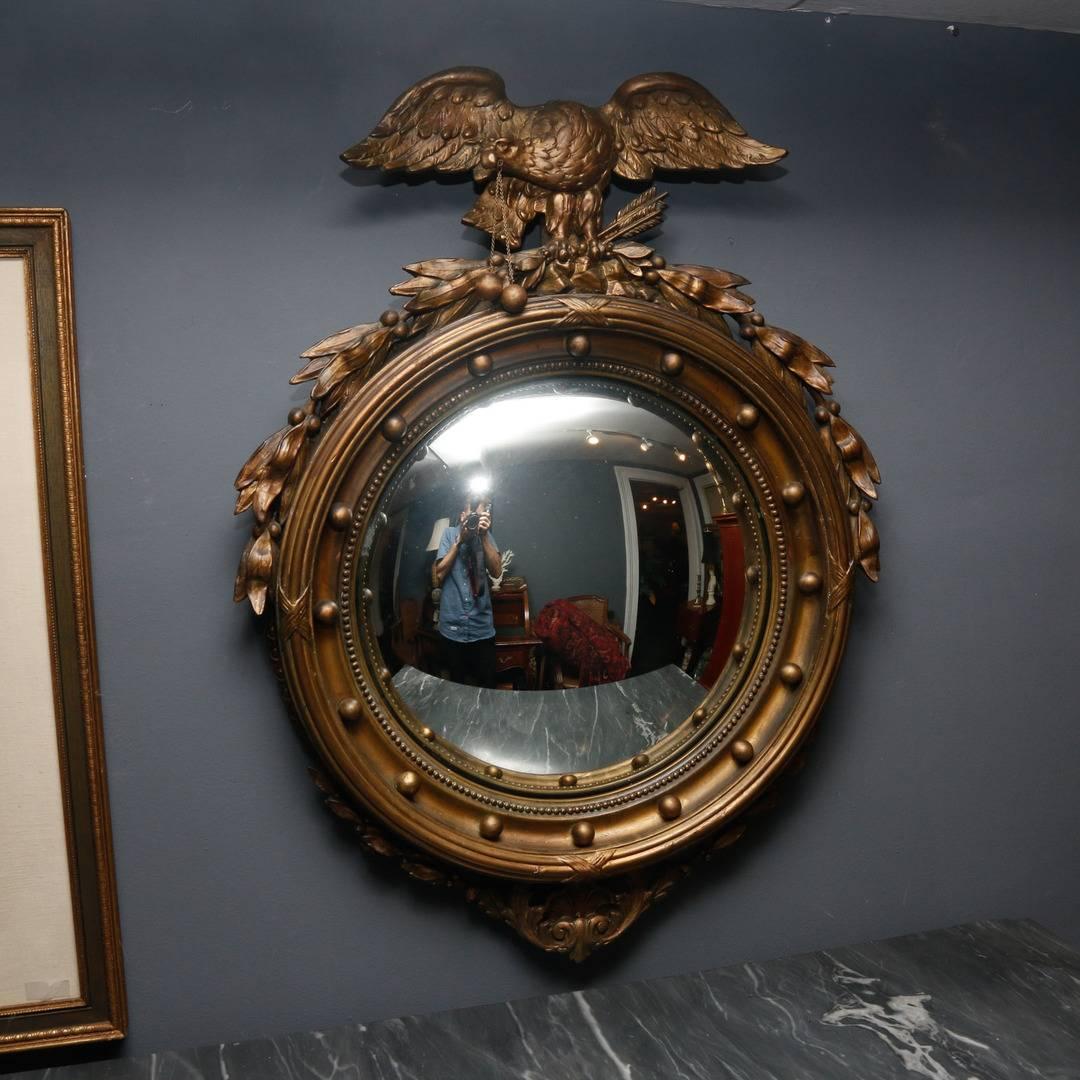 American Federal Style Giltwood and Gesso Convex Mirror, 19th Century