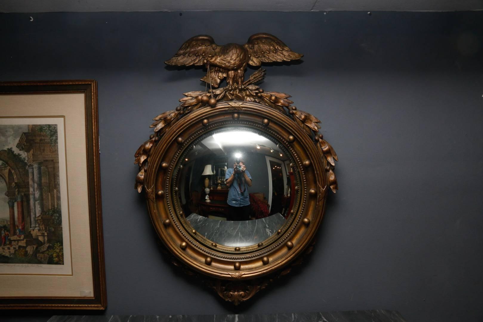 Federal Style Giltwood and Gesso Convex Mirror, 19th Century 2