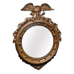 Antique Federal Style Giltwood and Gesso Convex Mirror, 19th Century