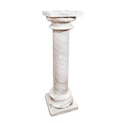Spiral Fluted Carrara Marble Pedestal with Grey Striations, Mid-20th Century