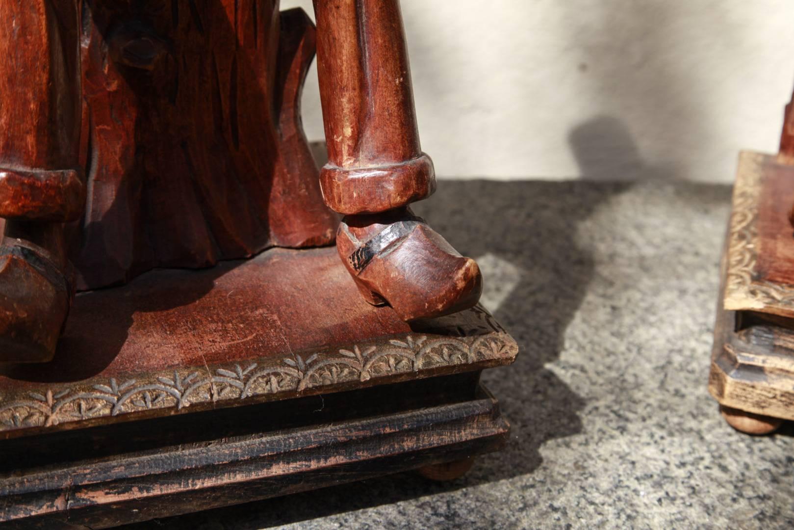 Pair of Dutch Carved Wooden Figures Mounted on Carved Bases, 19th Century 2