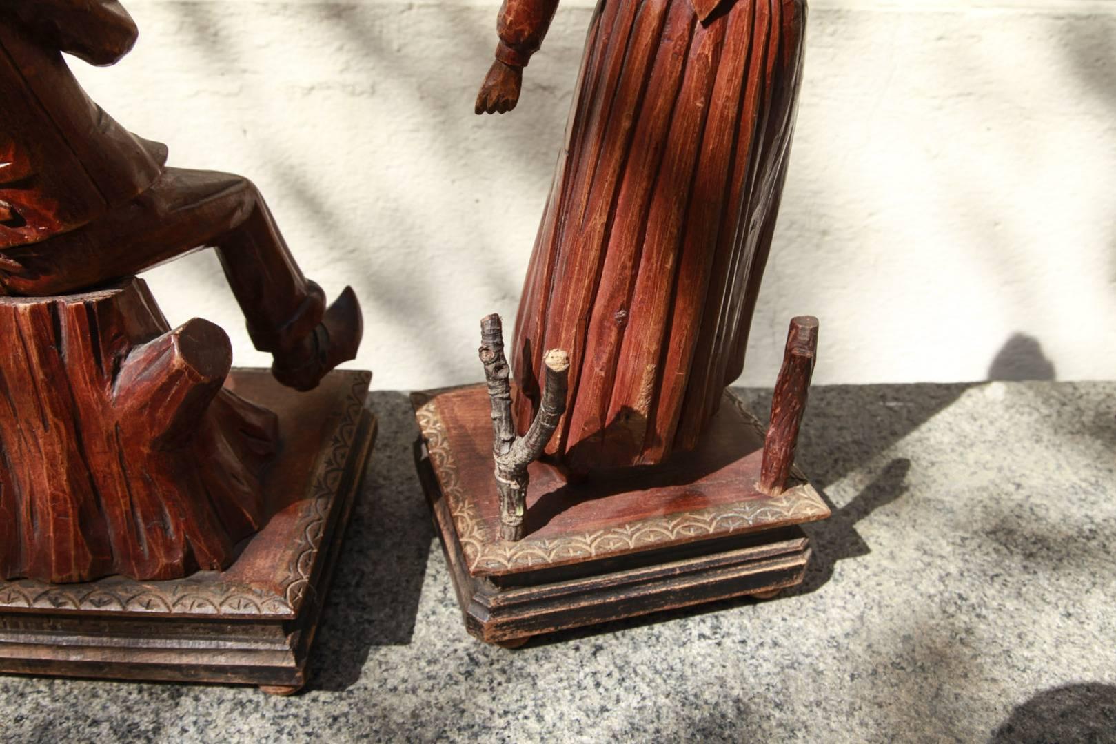 Pair of Dutch Carved Wooden Figures Mounted on Carved Bases, 19th Century 5