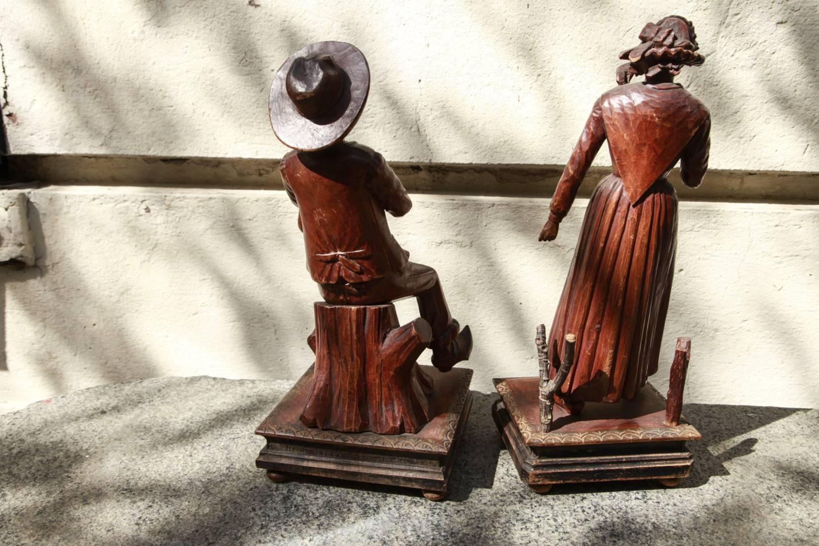 Pair of Dutch Carved Wooden Figures Mounted on Carved Bases, 19th Century 7