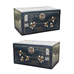 Pair of Chinese Black Lacquered Leather Dower Trunks, 19th Century 5